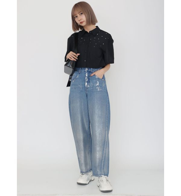 MURUA「ラインストーンクロップトシャツ」|シャツ・ブラウス|