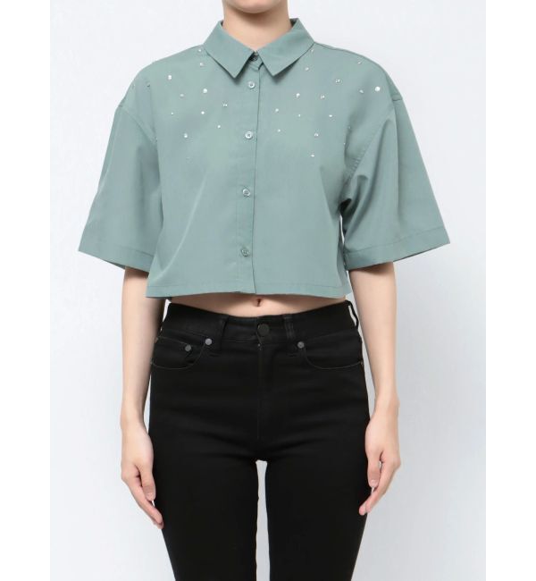 MURUA「ラインストーンクロップトシャツ」|シャツ・ブラウス|