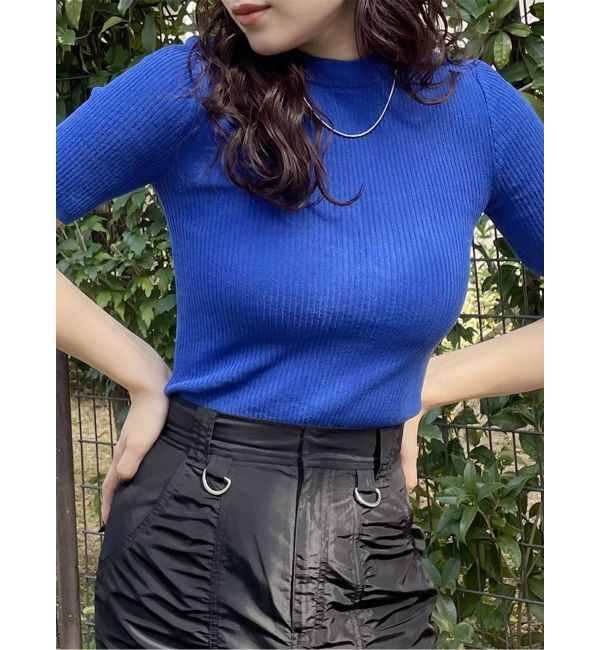 MURUA「ハーフスリーブタイトリブニット」|ニット・セーター|ブルー