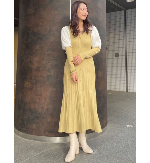 LAGUNAMOON「プリーツニットコンビワンピース」|ワンピース|イエロー
