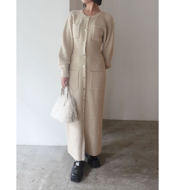 LAGUNAMOON「フロントポケットIラインニットワンピース」|ワンピース|