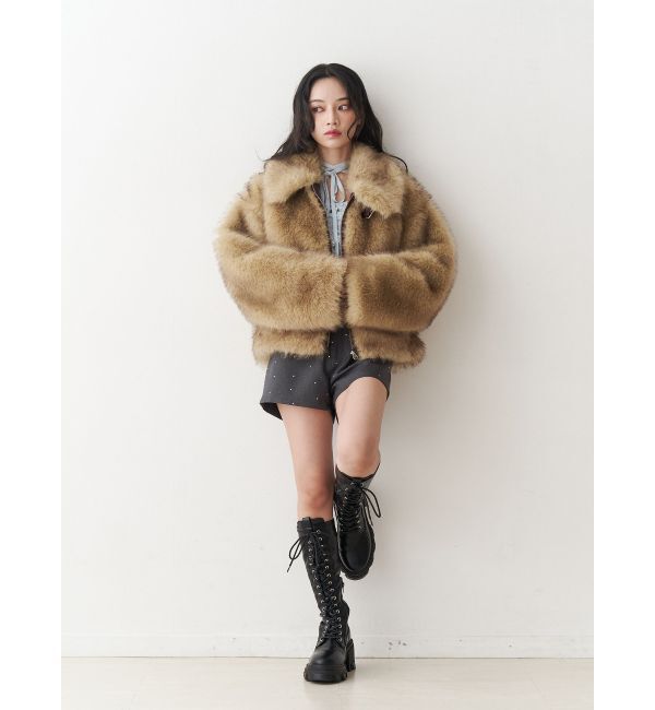 jouetie「【WEB限定】ベルトミドルファーコート」|ブルゾン・スタジャン|