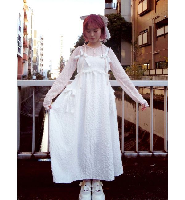 merry jenny「pokopoko ribbon race dress」|ワンピース|オフホワイト