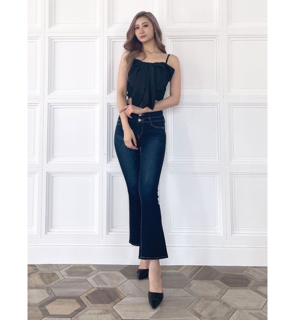 GYDA「NEWハイウエストBACKクロスフレアパンツ」|デニム|