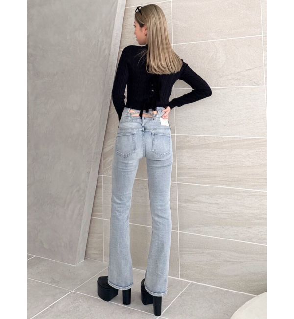 GYDA「NEWハイウエストBACKクロスフレアパンツ」|デニム|