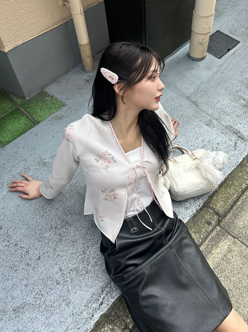 FURFUR「フラワーリボンジャガードカーディガン」|カーディガン|