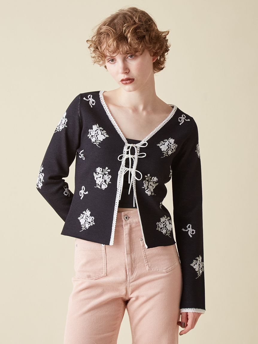 FURFUR「フラワーリボンジャガードカーディガン」|カーディガン|