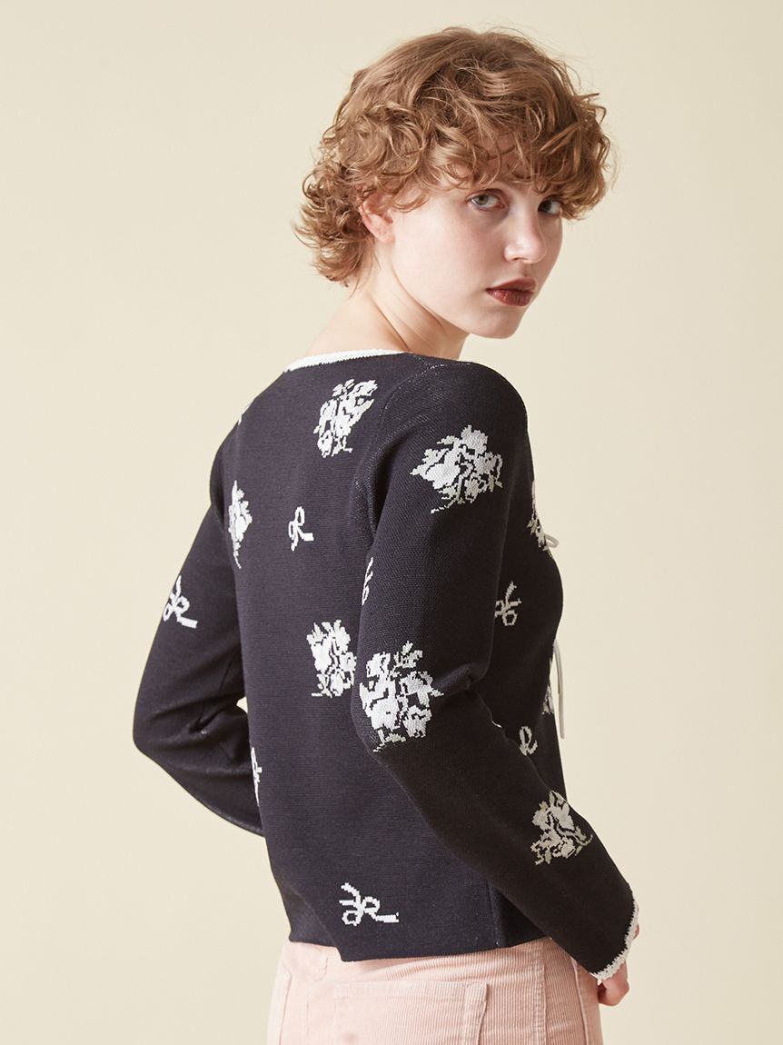 FURFUR「フラワーリボンジャガードカーディガン」|カーディガン|