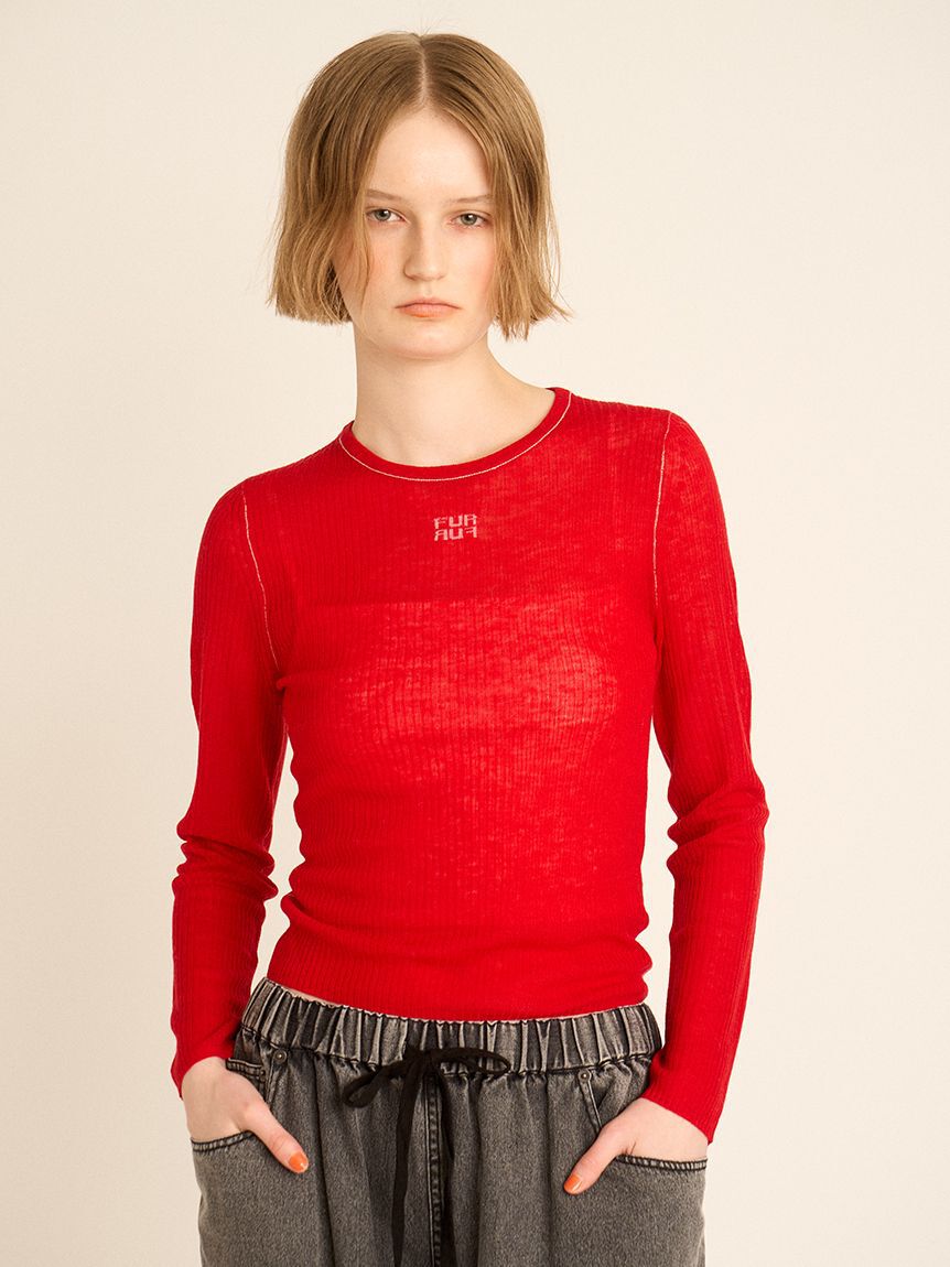 FURFUR「ロゴ刺繍シアーウールリブニット」|ニット・セーター|