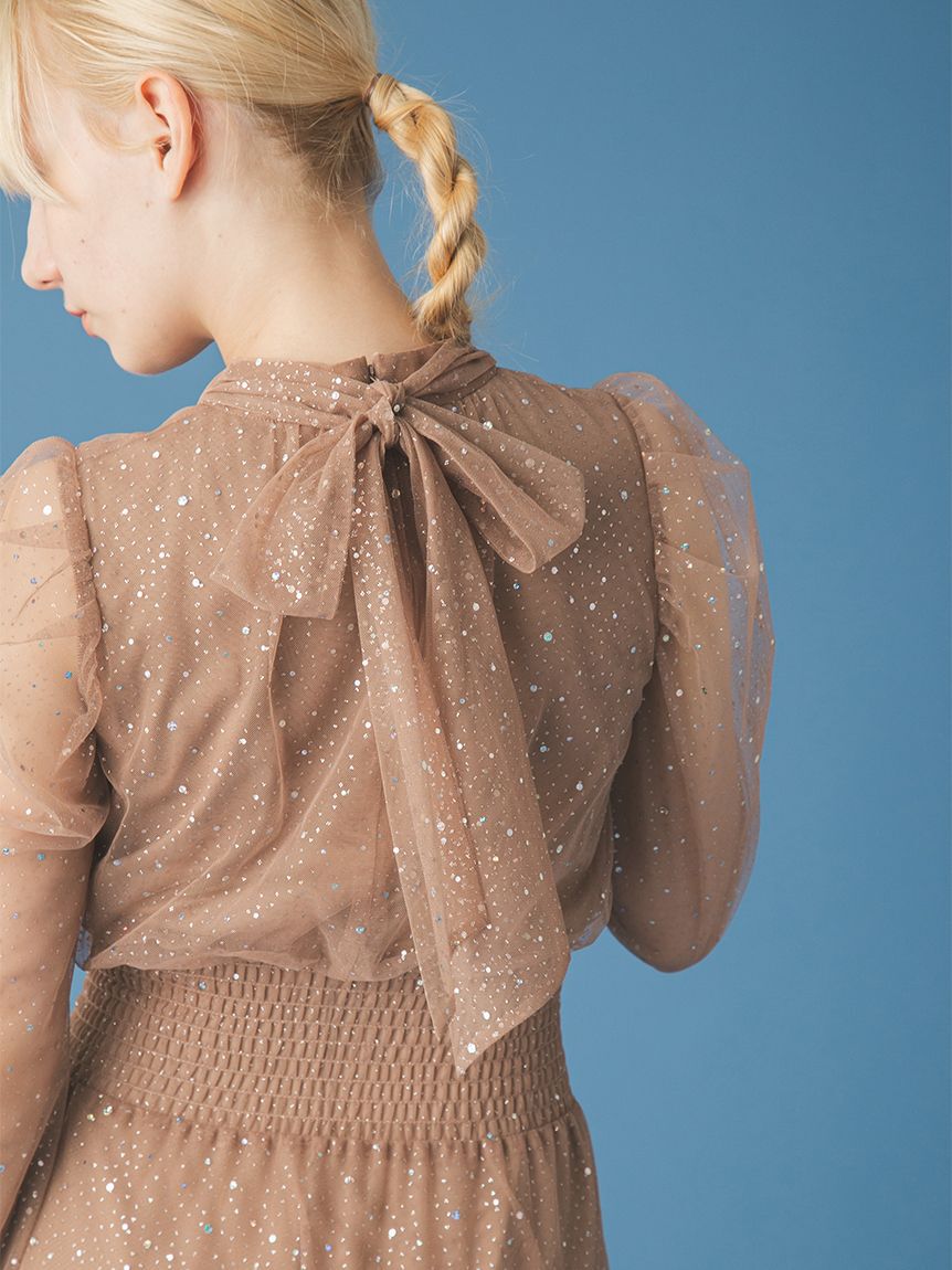 FURFUR「ロングスリーブラメチュールドレス」|ドレス|