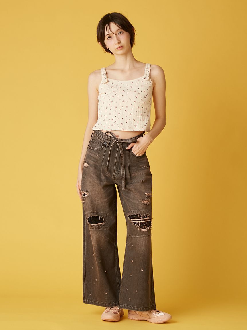 FURFUR「レースクラッシュデニムパンツ」|デニム|