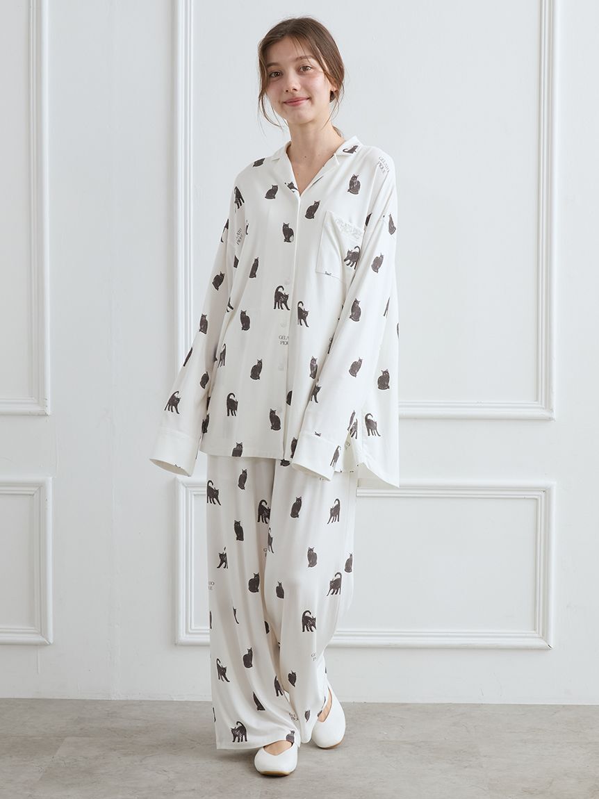 gelato pique「CAT総柄ロングパンツ」|ルームウェア|