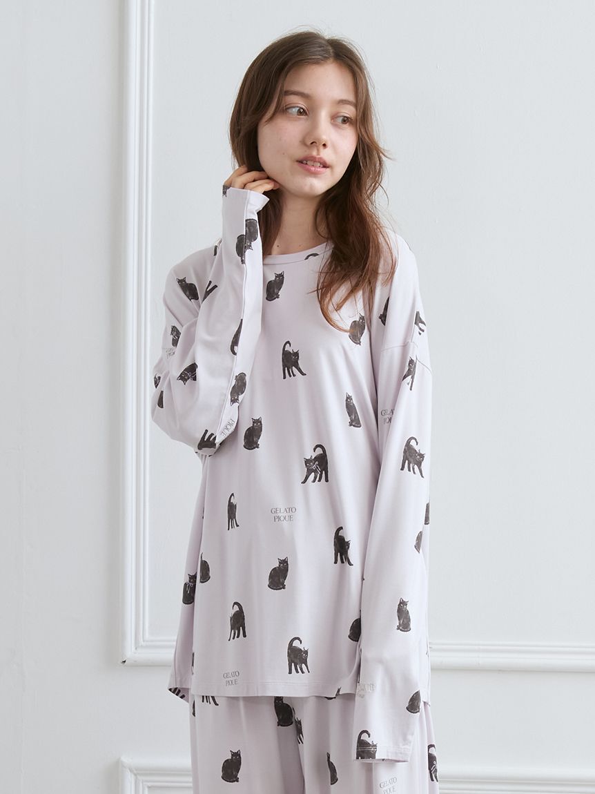 gelato pique「CAT総柄ロンT」|ルームウェア|