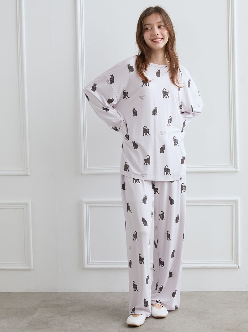 gelato pique「CAT総柄ロンT」|ルームウェア|