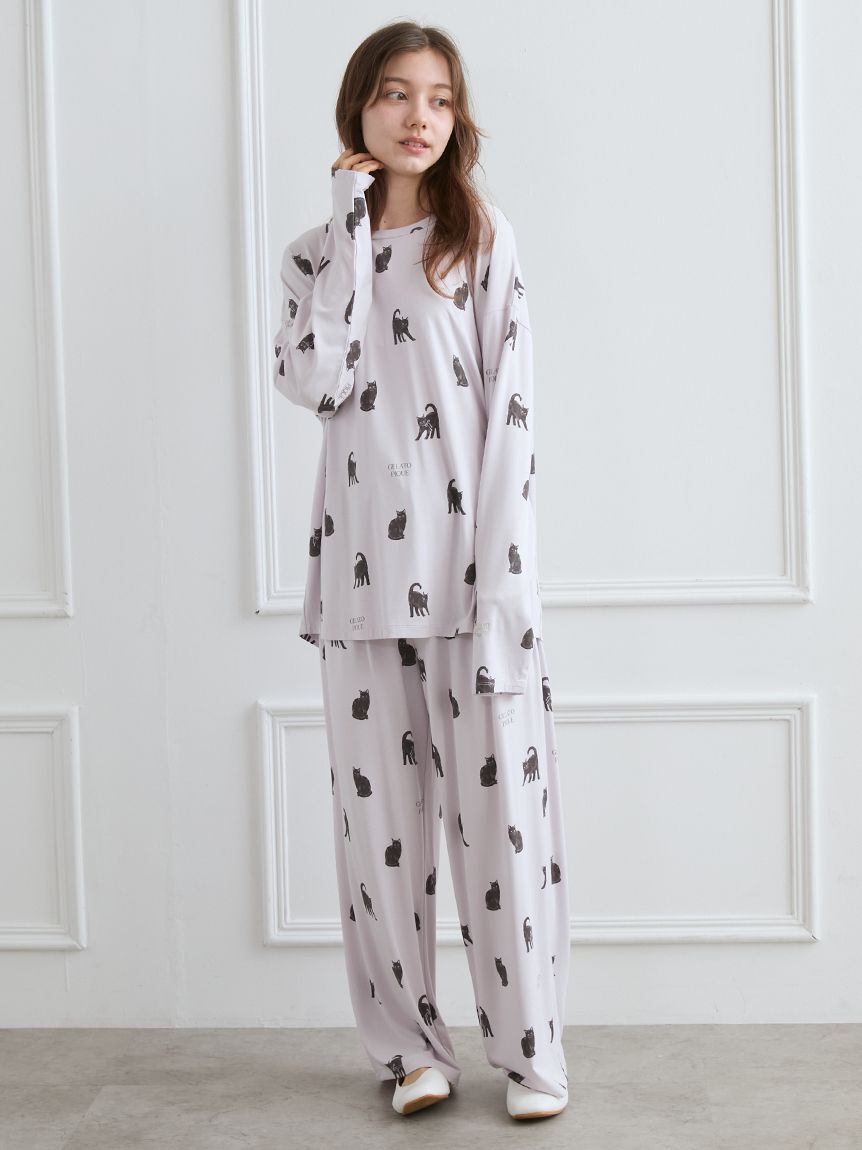 gelato pique「CAT総柄ロンT」|ルームウェア|