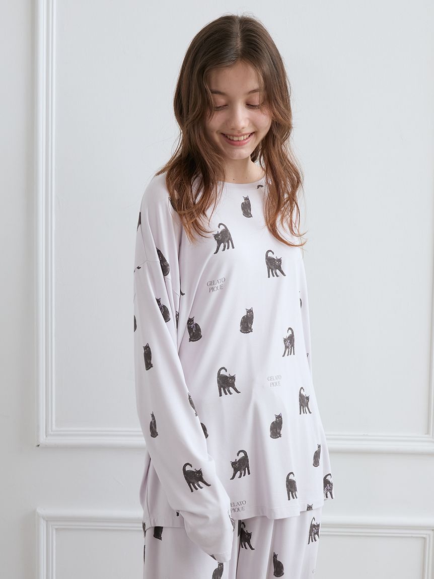 gelato pique「CAT総柄ロンT」|ルームウェア|