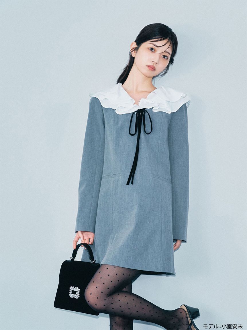 LILY BROWN「ラッフルカラー付きミニワンピース(Hearts2Hearts着用)」|ワンピース|