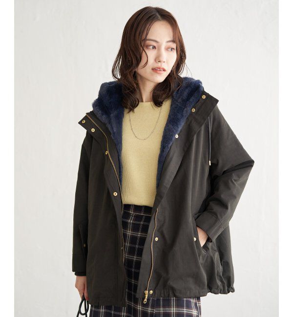 ikka「ボアライナー2WAYミドルマウンテンパーカー」|ブルゾン・スタジャン|ブラック