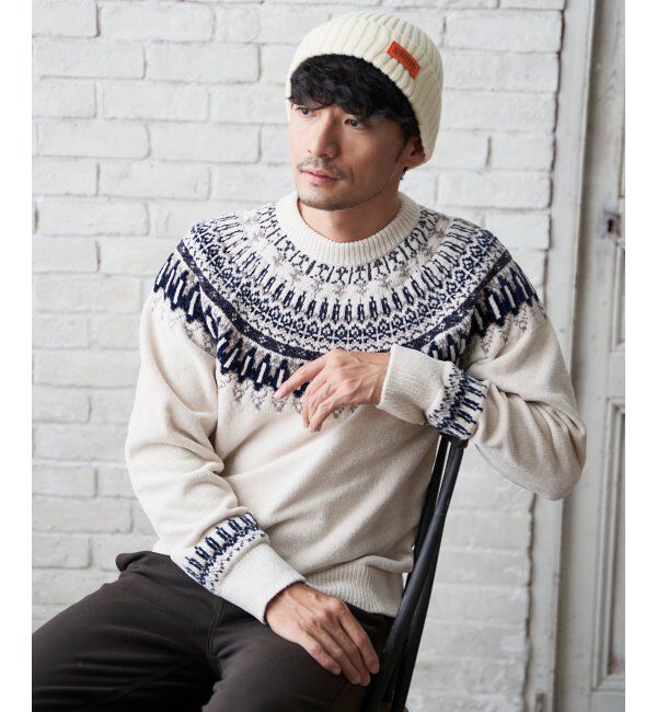 ikka「モール求心柄ニット」|プルオーバー|オフホワイト