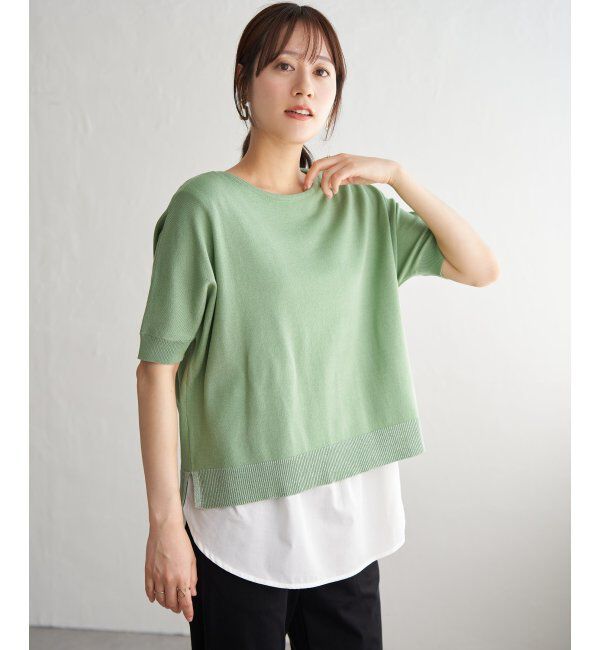 ikka「【2点セット】ドルマン裾ラメニットアンサンブル」|ニット・セーター|グリーン