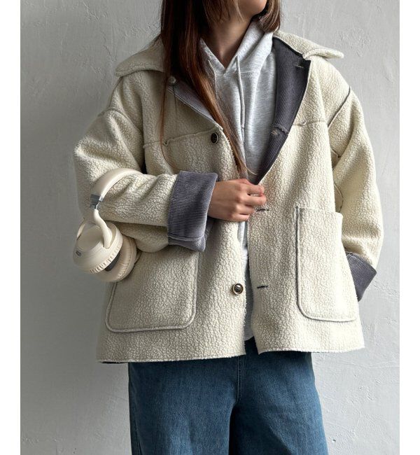 Lbc with Life「ボアコーデュロイリバーシブル襟付きジャケット」|ブルゾン・スタジャン|