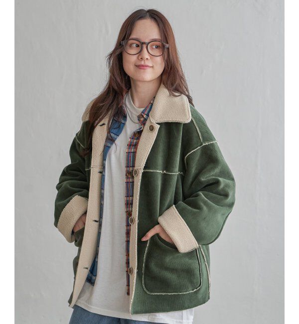 Lbc with Life「ボアコーデュロイリバーシブル襟付きジャケット」|ブルゾン・スタジャン|