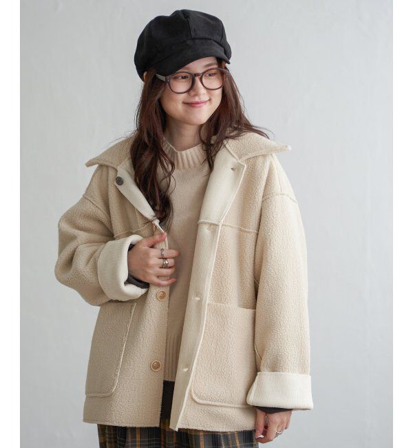 Lbc with Life「ボアコーデュロイリバーシブル襟付きジャケット」|ブルゾン・スタジャン|