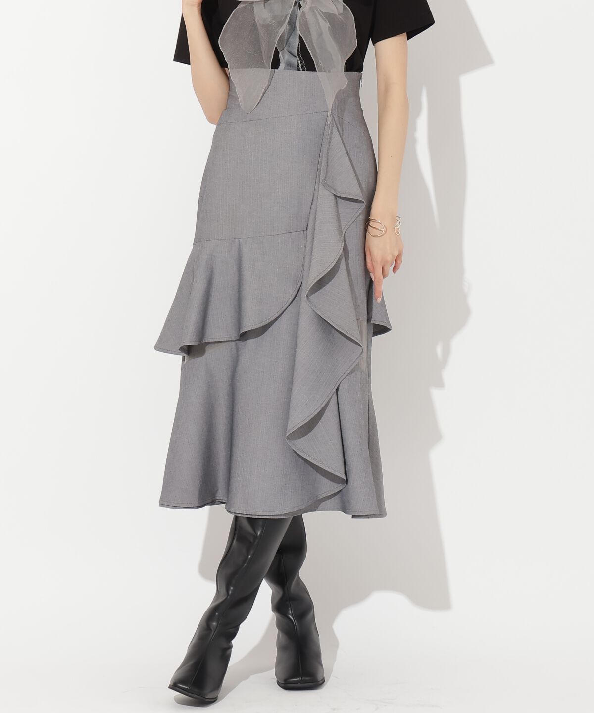 アンドクチュール「ヘリンボーンシアー切替マーメイドスカート」|スカート|