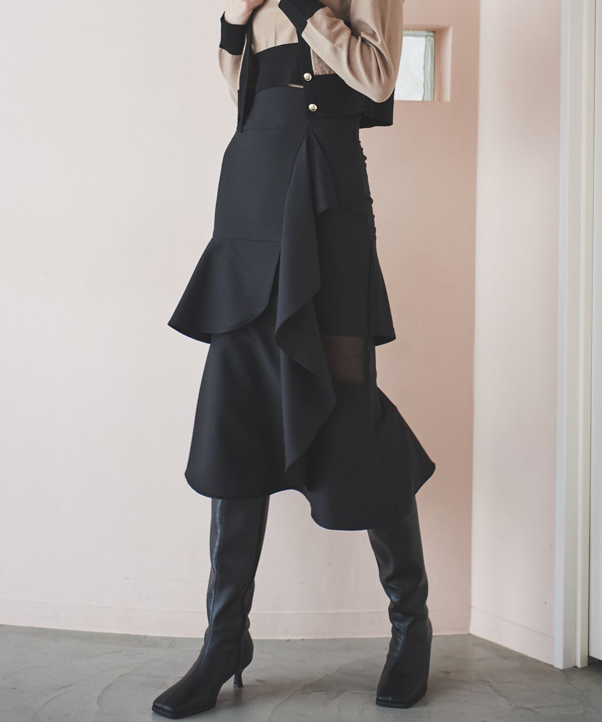 アンドクチュール「ヘリンボーンシアー切替マーメイドスカート」|スカート|