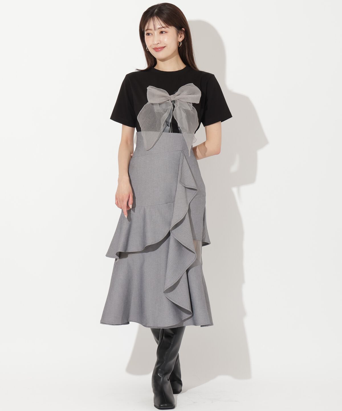 アンドクチュール「ヘリンボーンシアー切替マーメイドスカート」|スカート|