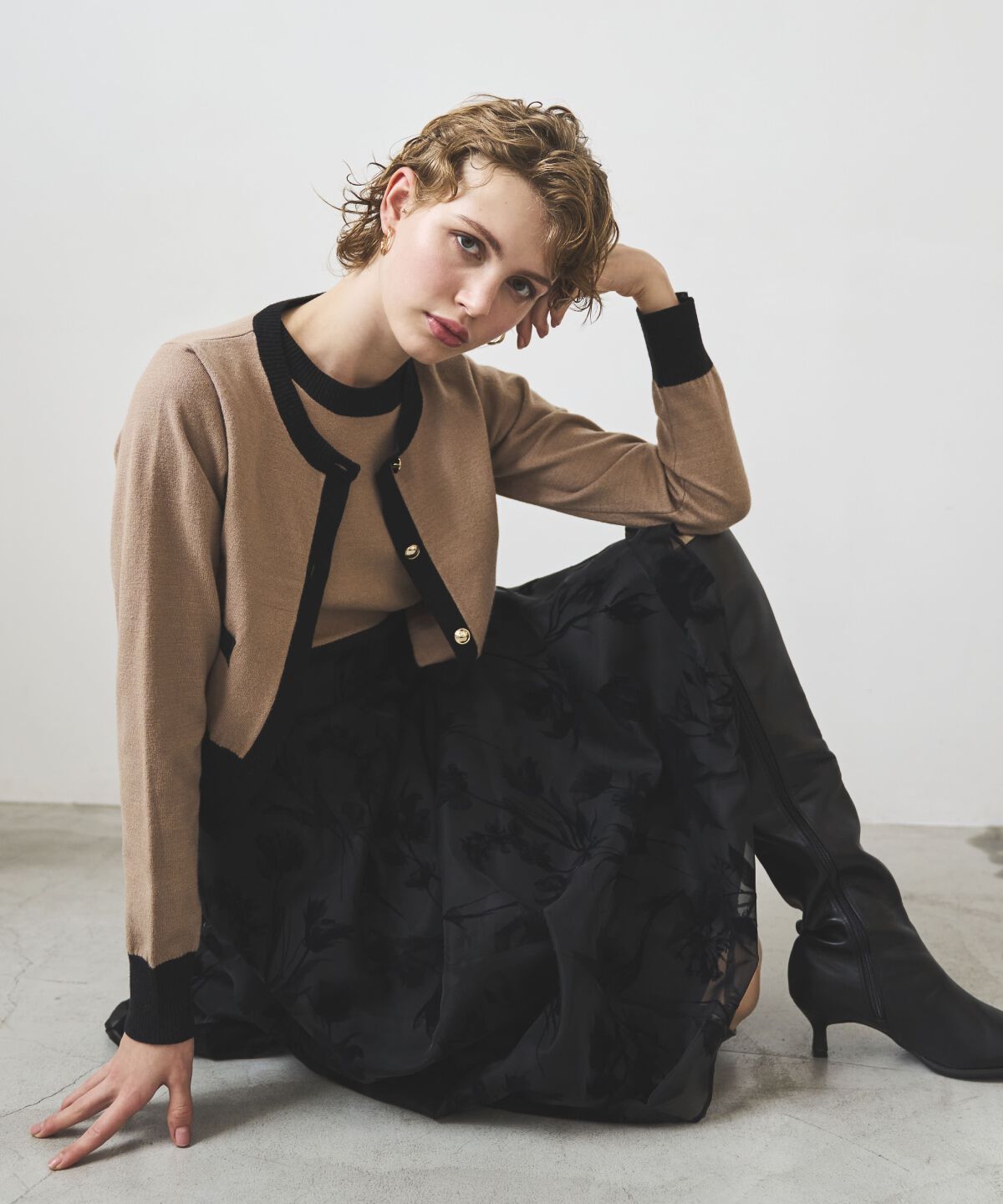 アンドクチュール「配色ニットアンサンブル」|カーディガン|