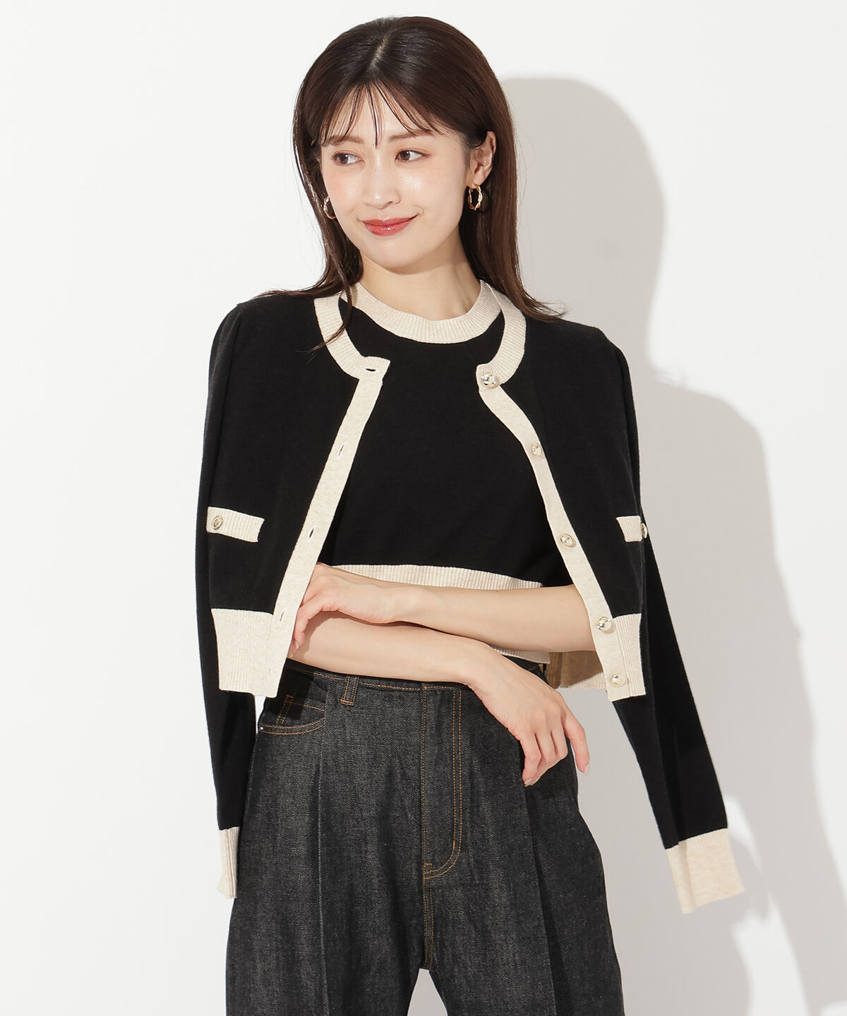 アンドクチュール「配色ニットアンサンブル」|カーディガン|