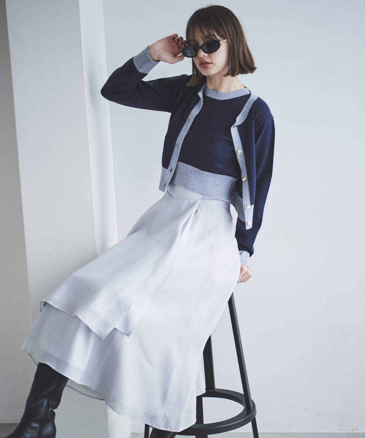 アンドクチュール「配色ニットアンサンブル」|カーディガン|