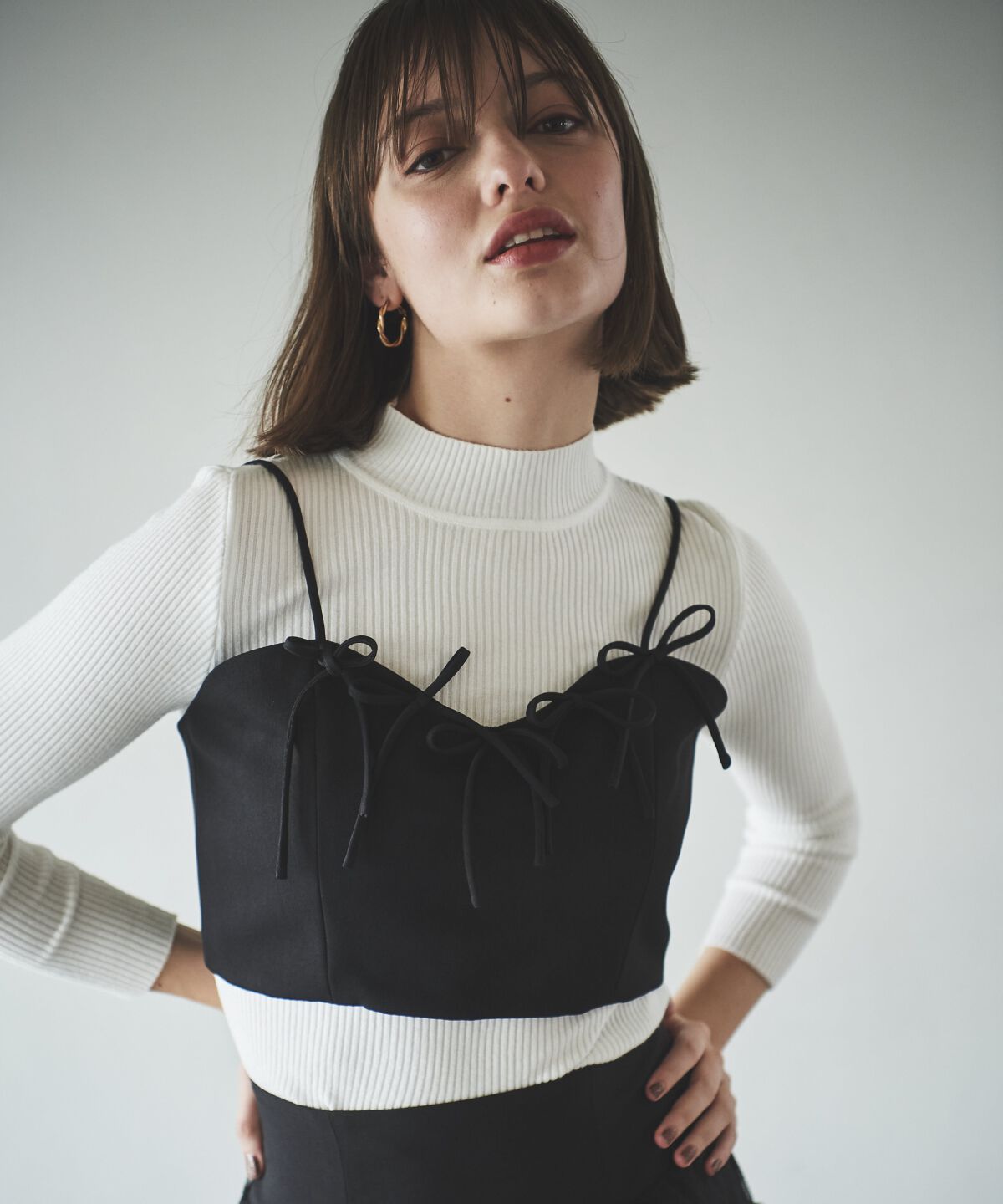 アンドクチュール「リボンビスチェ＋リブニットプルオーバー」|ニット・セーター|