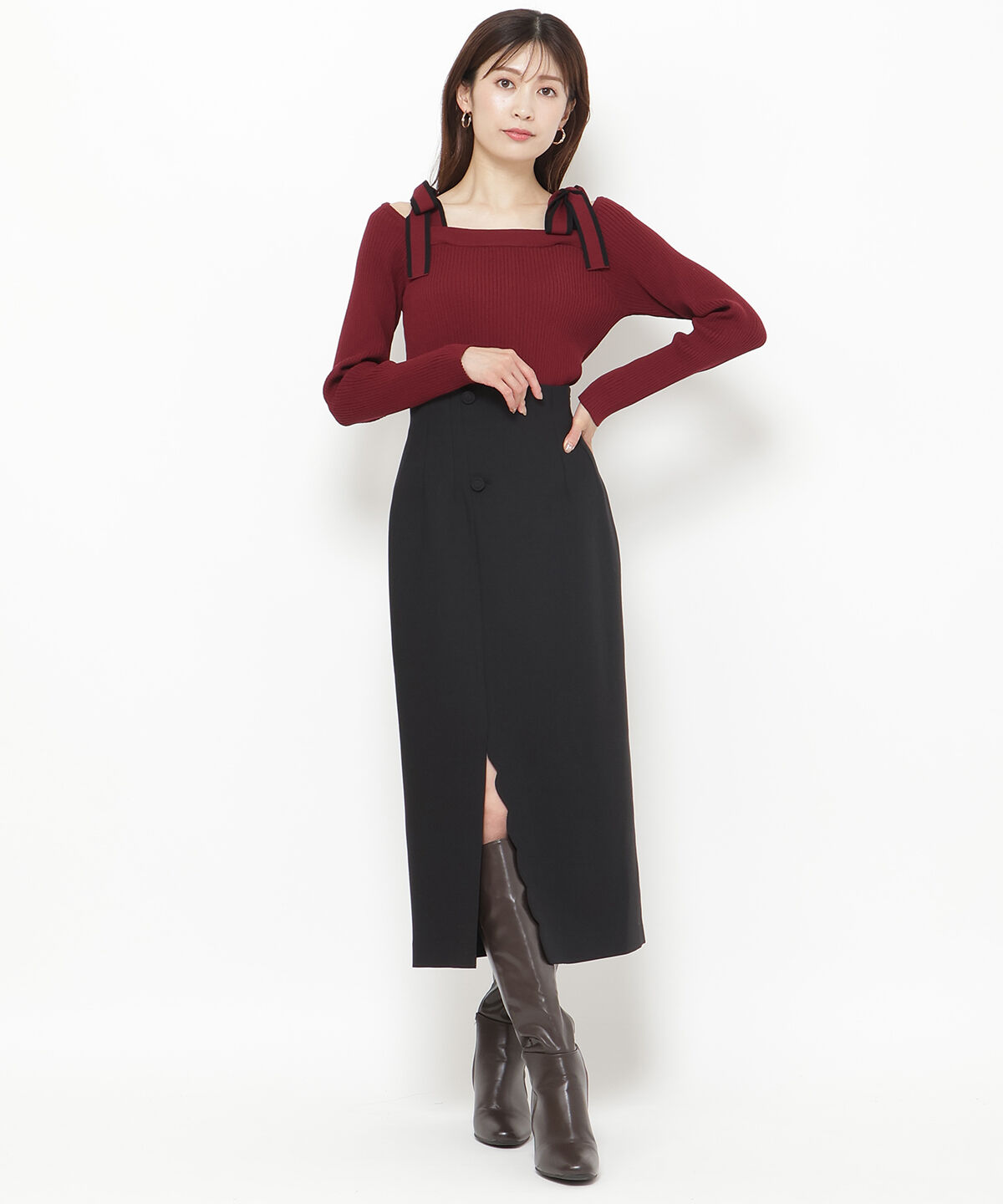 アンドクチュール「スカラップスリットタイトスカート」|タイト|