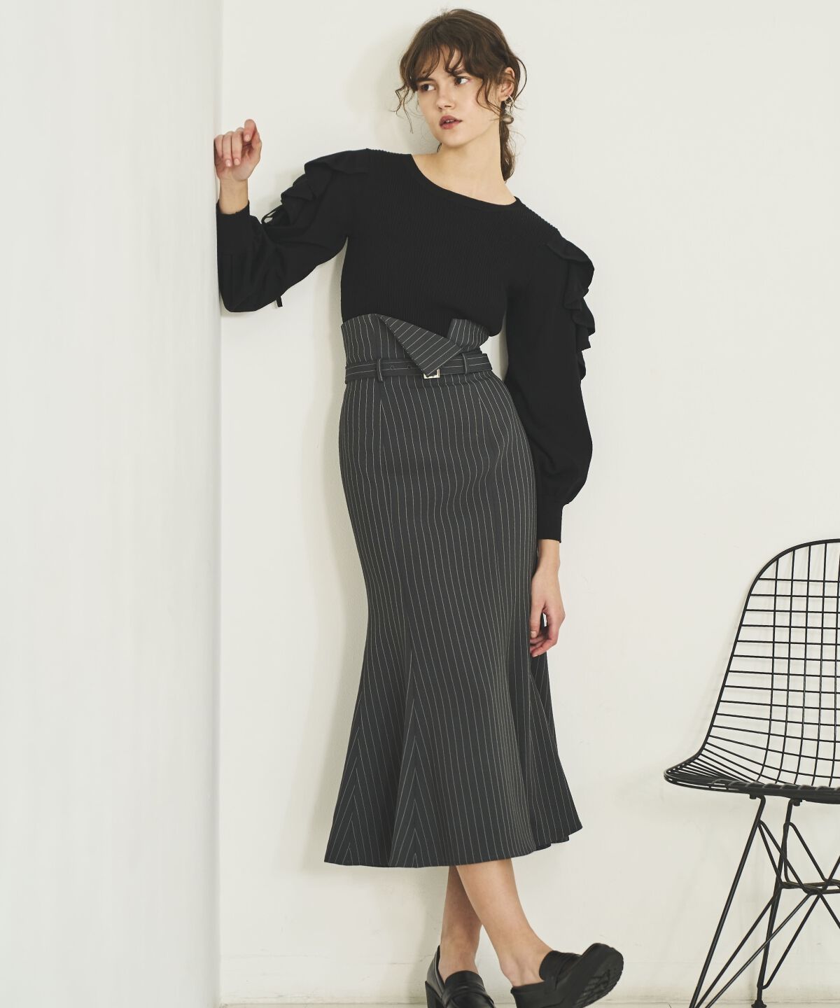 アンドクチュール「ウエスト折り返しマーメイドスカート」|スカート|gray/borderｽﾄﾗｲﾌﾟ