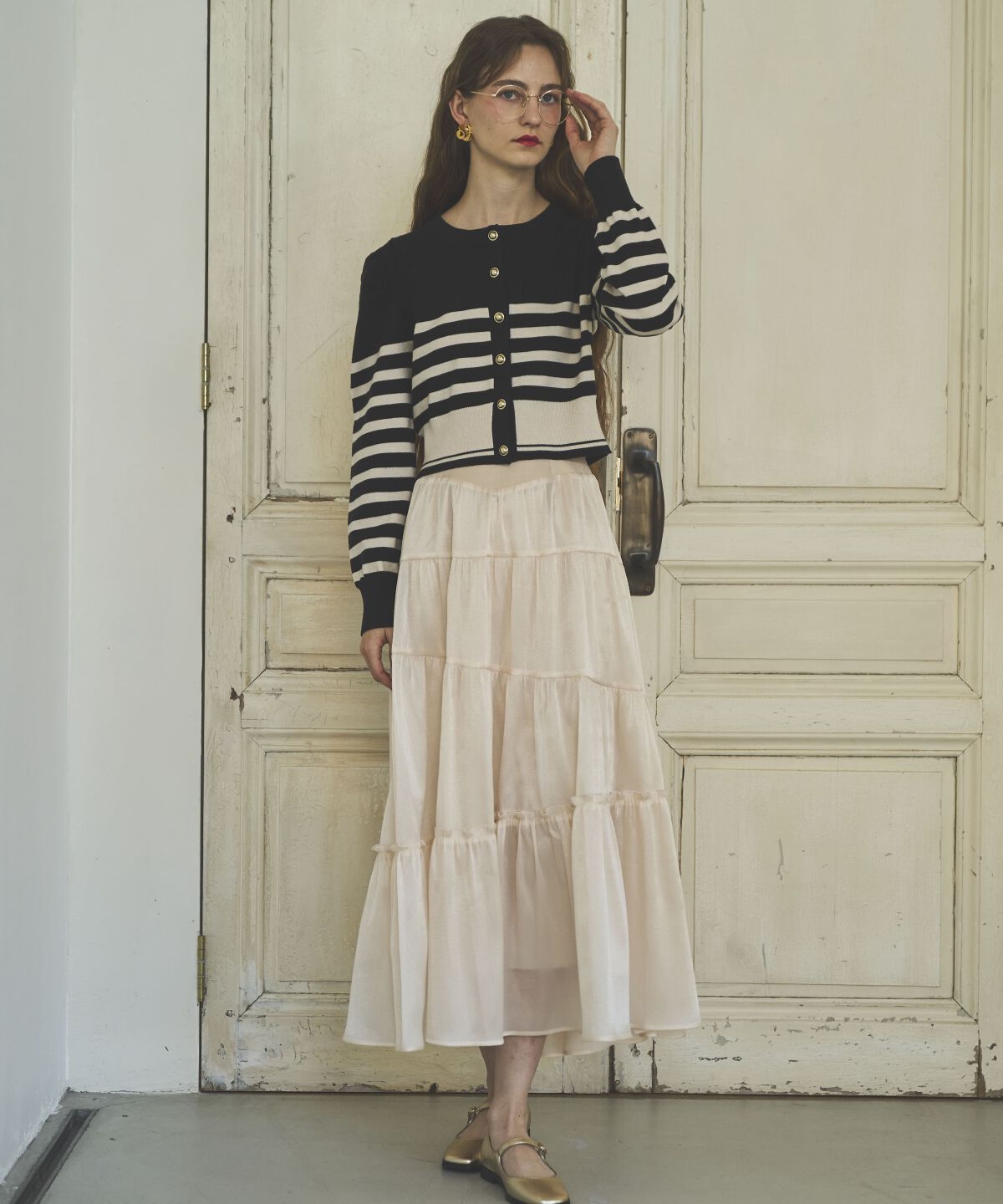 アンドクチュール「パワショルクルーネックカーディガン」|カーディガン|