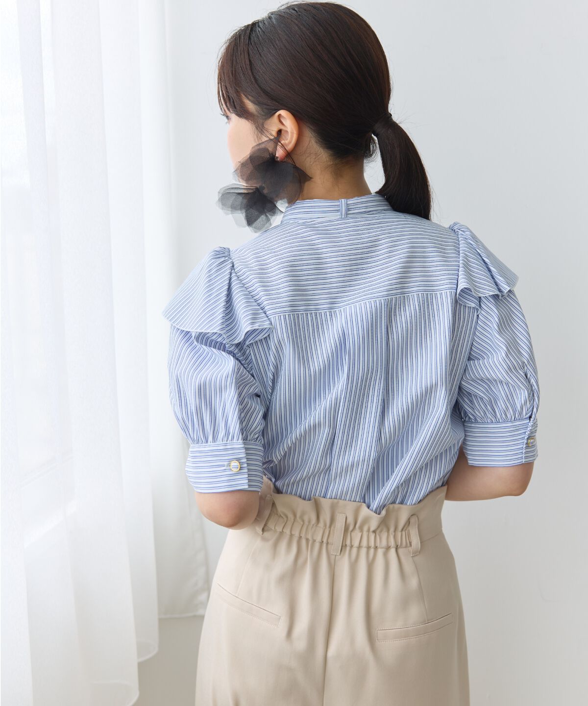 アンドクチュール「リボンタイストライプブラウス」|シャツ・ブラウス|