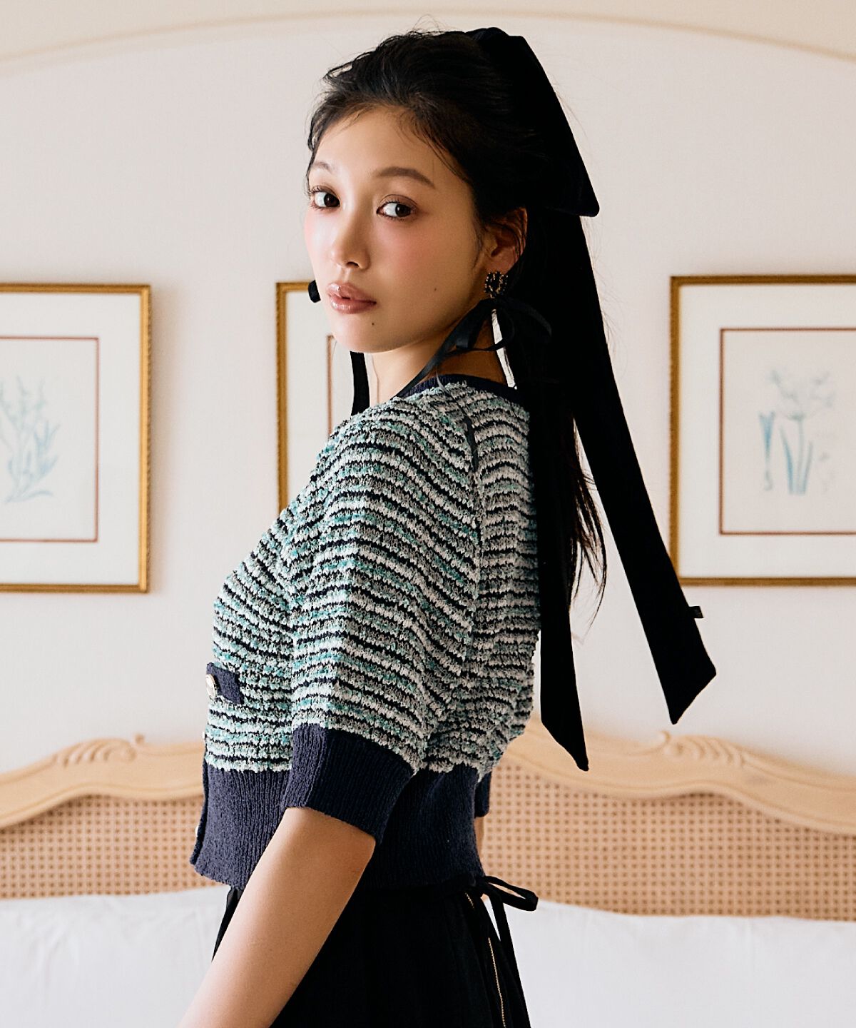 アンドクチュール「MIX配色5分袖プルオーバー」|ニット・セーター|