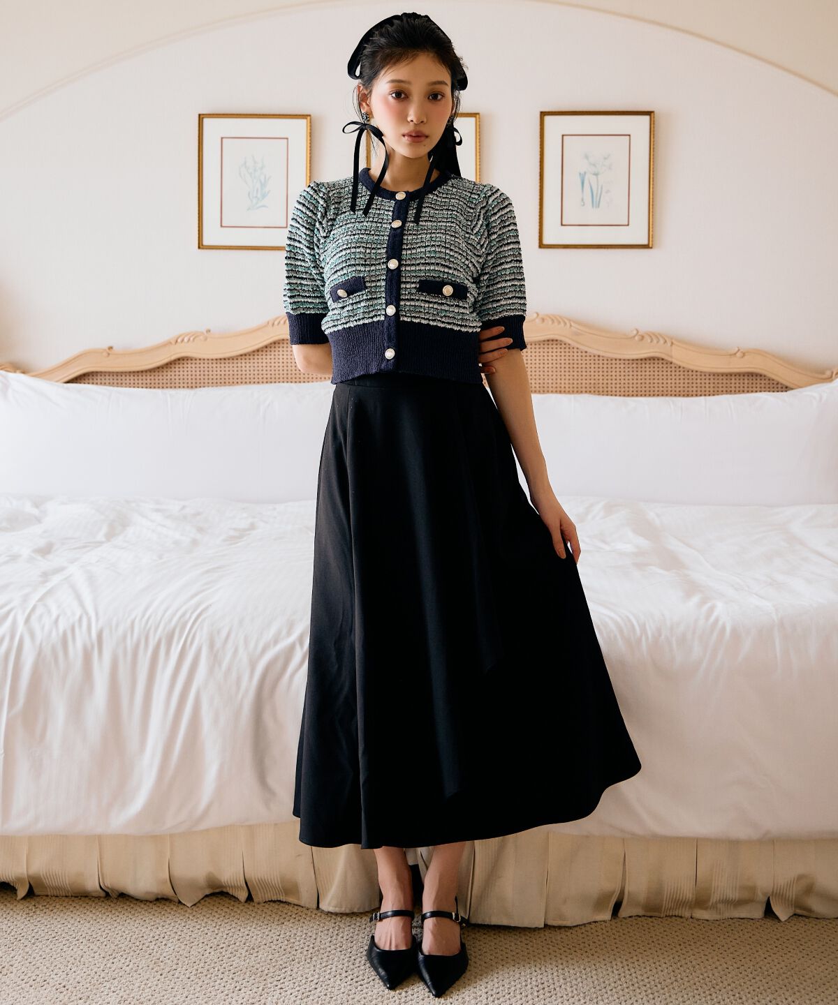 アンドクチュール「MIX配色5分袖プルオーバー」|ニット・セーター|