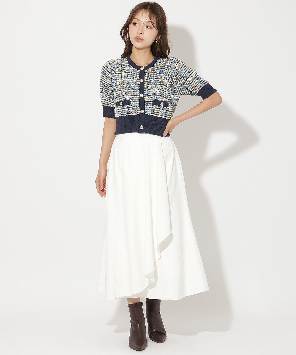 アンドクチュール「MIX配色5分袖プルオーバー」|ニット・セーター|