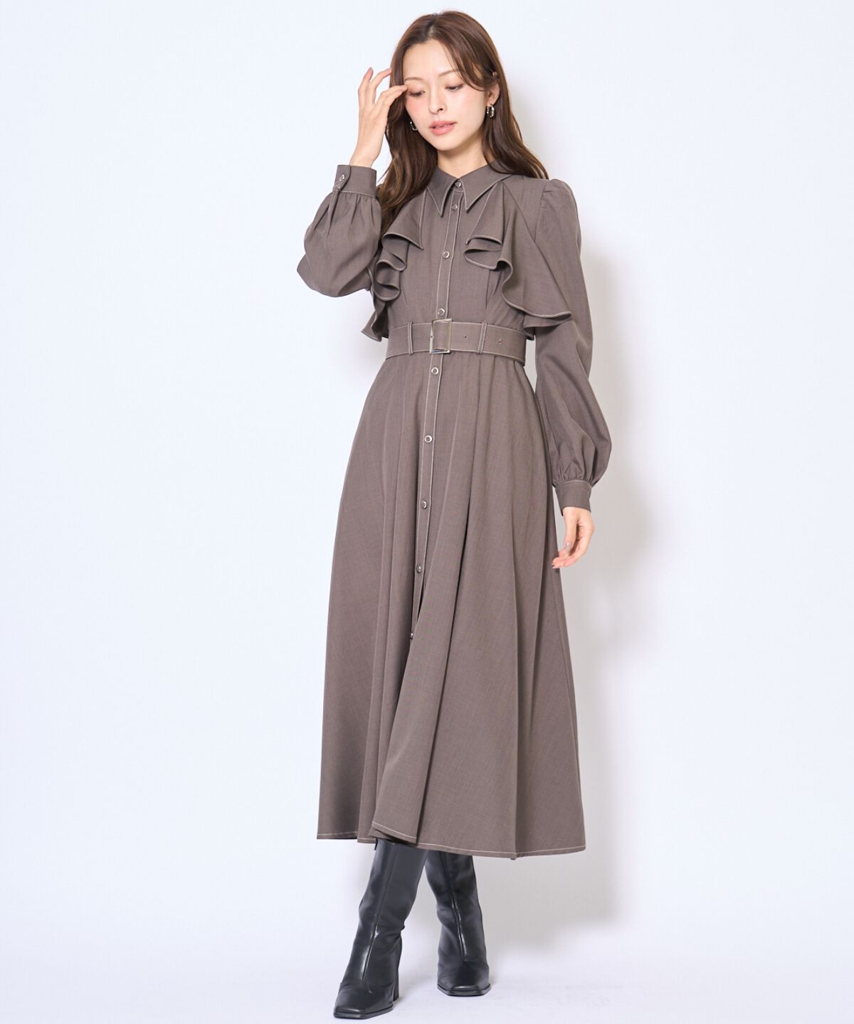 アンドクチュール「フリルケープシャツワンピース」|ワンピース|