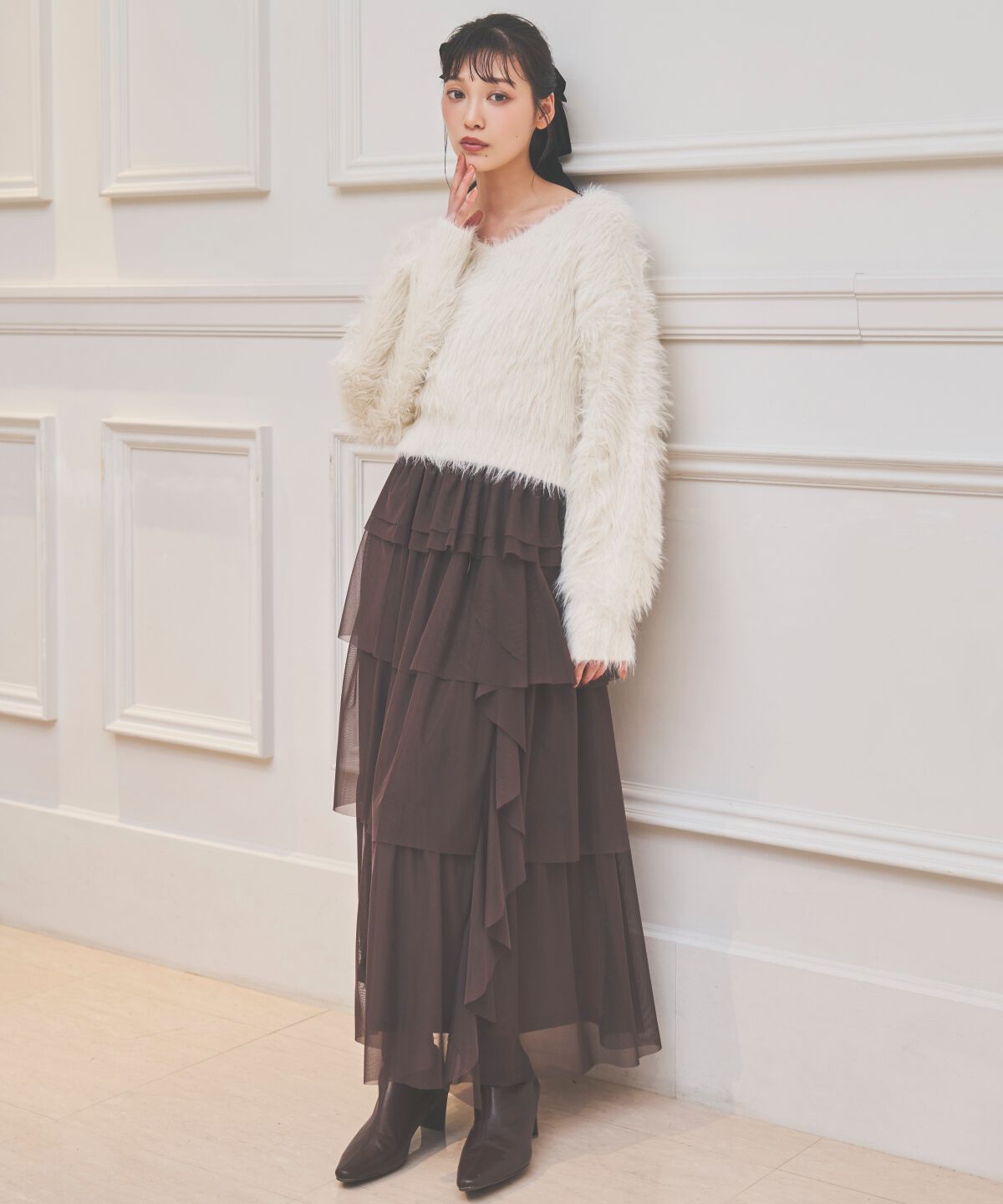 アンドクチュール「チュールティアードスカート」|フレア|ﾀﾞｰｸﾌﾞﾗｳﾝ