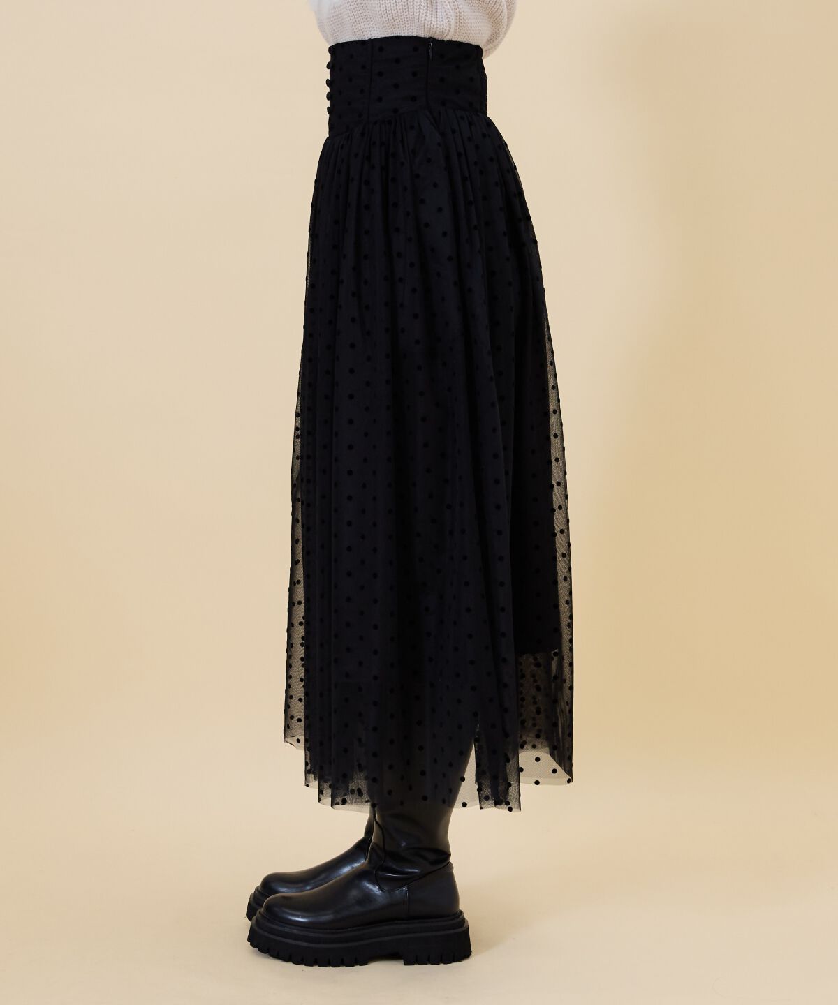 REDYAZEL「ドットチュールフレアスカート」|フレア|