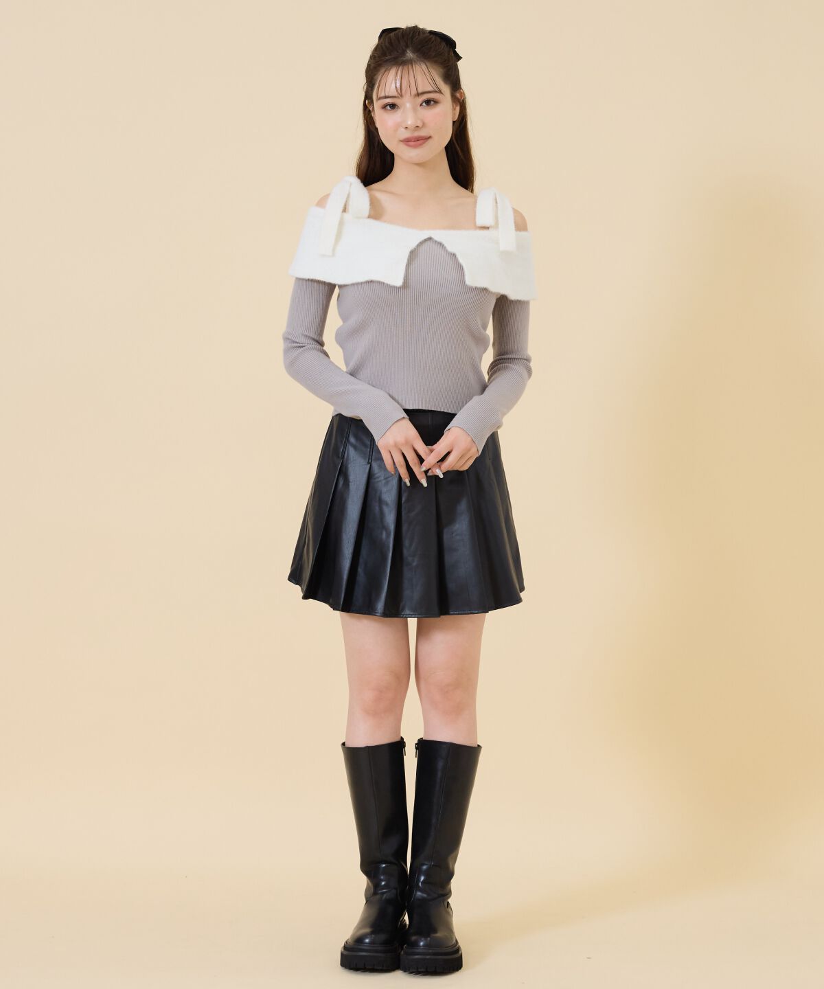 REDYAZEL「シャギーリボンオフショルニットトップス」|ニット・セーター|