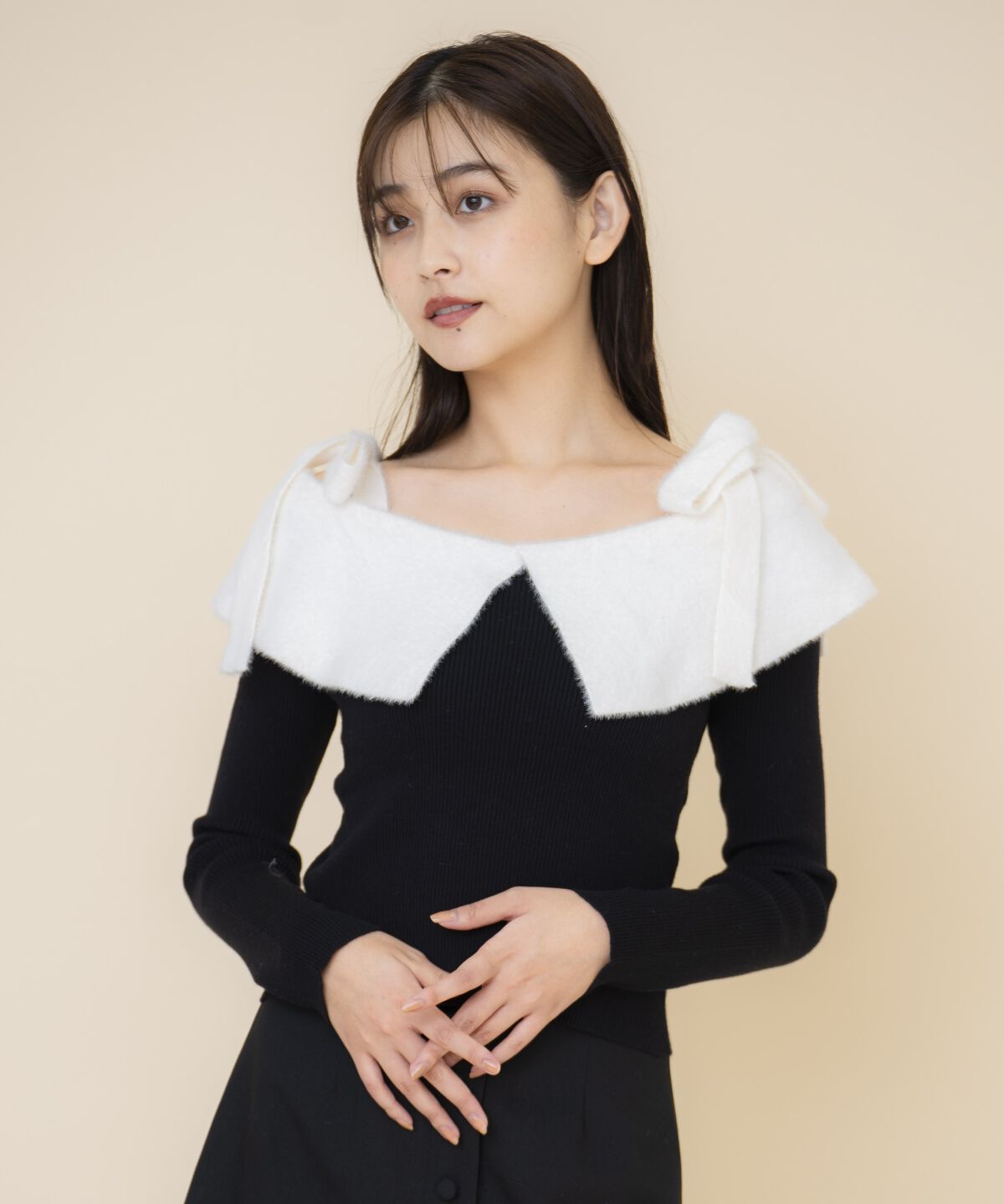 REDYAZEL「シャギーリボンオフショルニットトップス」|ニット・セーター|ブラック