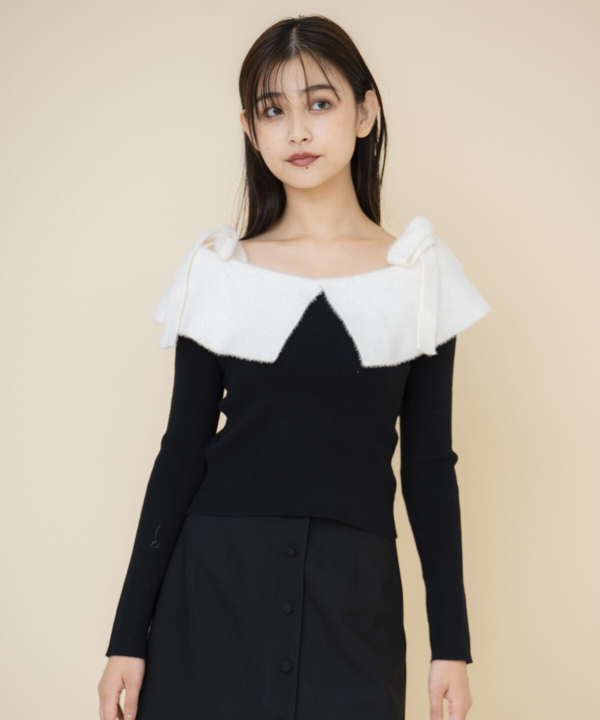 REDYAZEL「シャギーリボンオフショルニットトップス」|ニット・セーター|