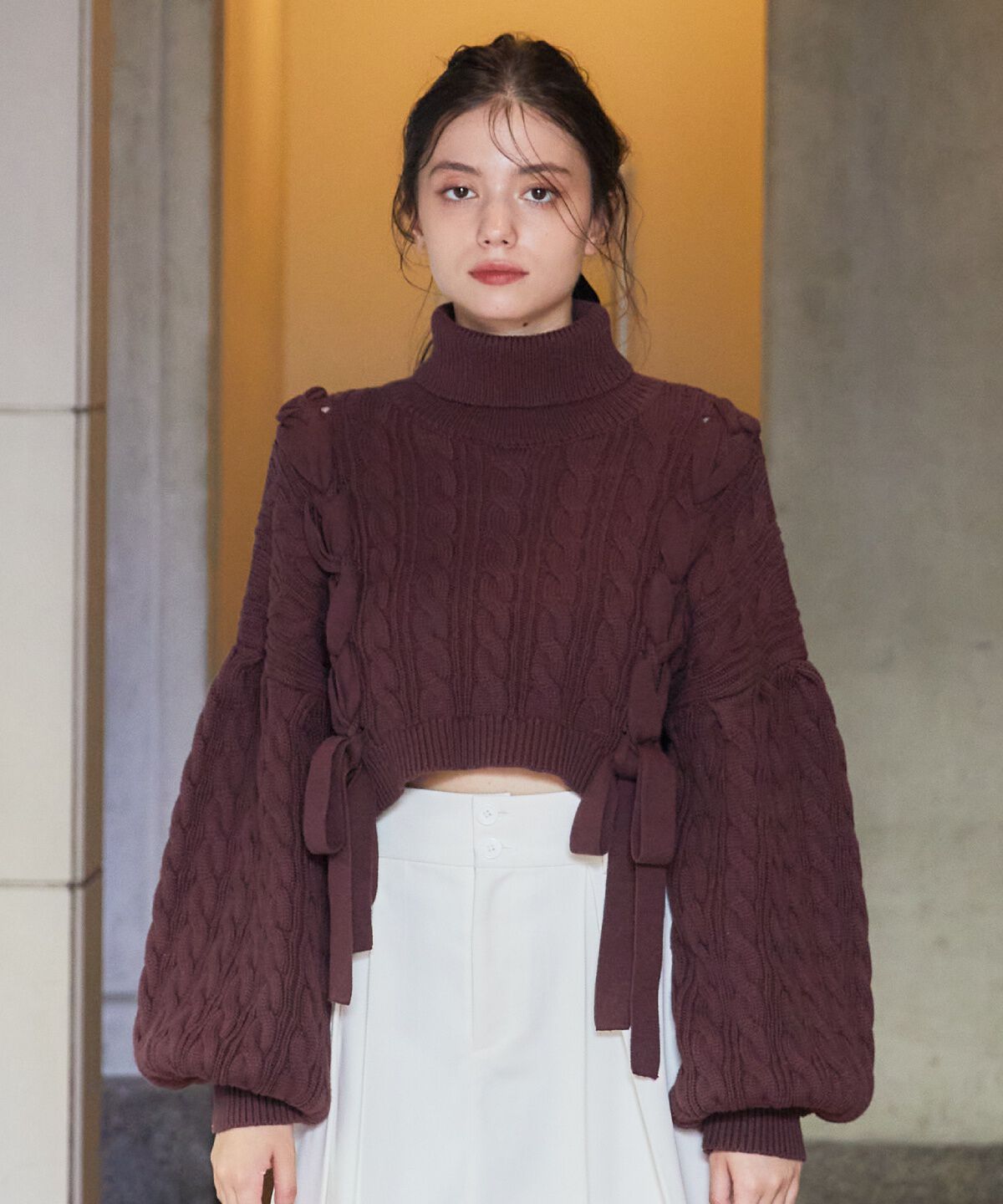 REDYAZEL「サイドリボンケーブルニット」|ニット・セーター|