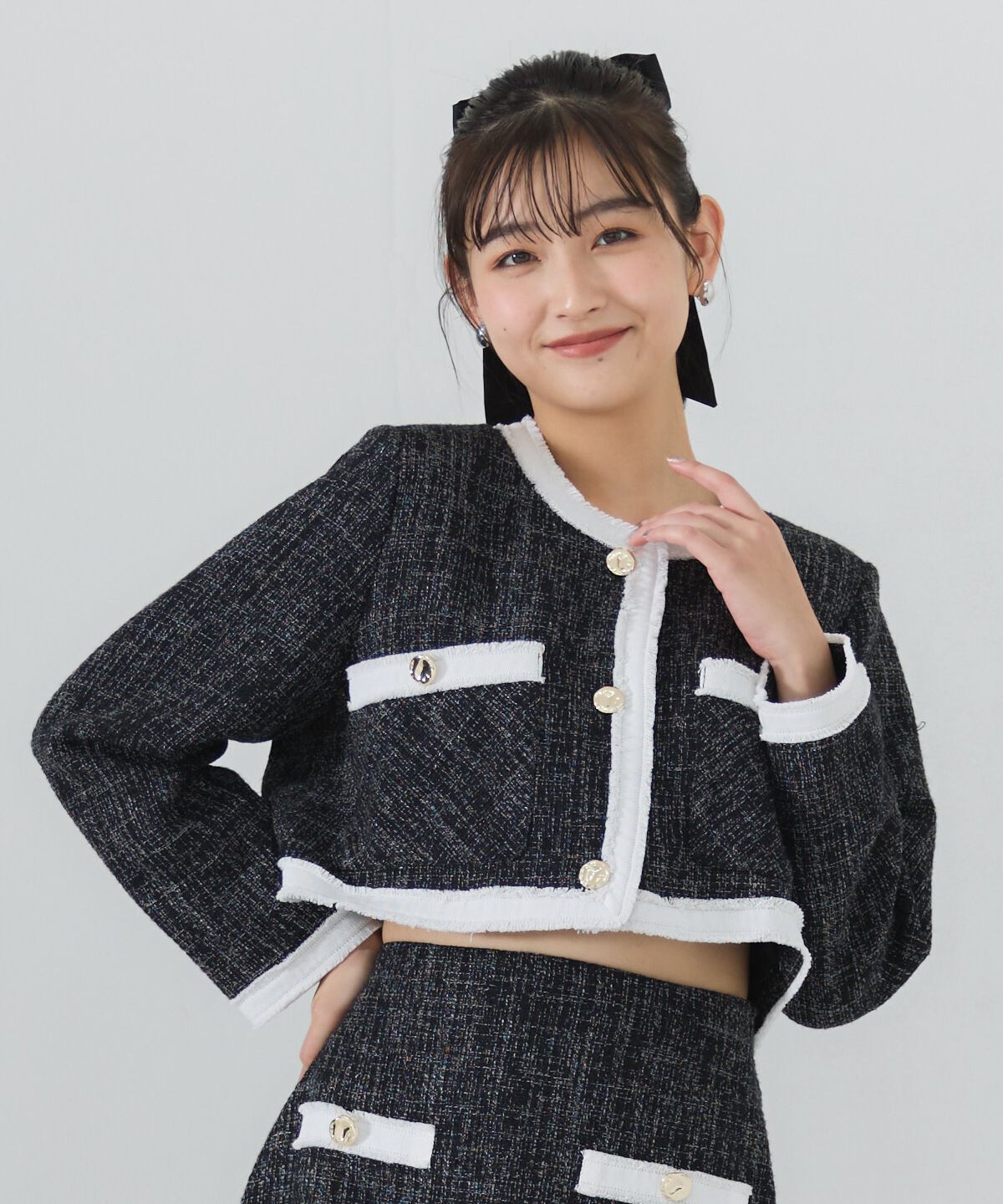 REDYAZEL「ファンシーツイードジャケット」|ノーカラージャケット|