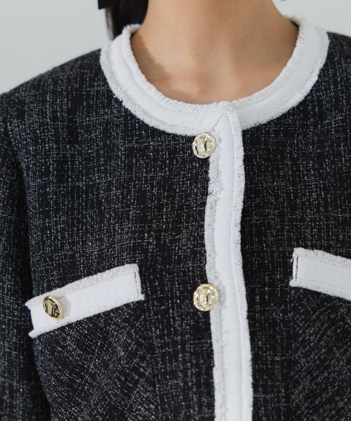 REDYAZEL「ファンシーツイードジャケット」|ノーカラージャケット|